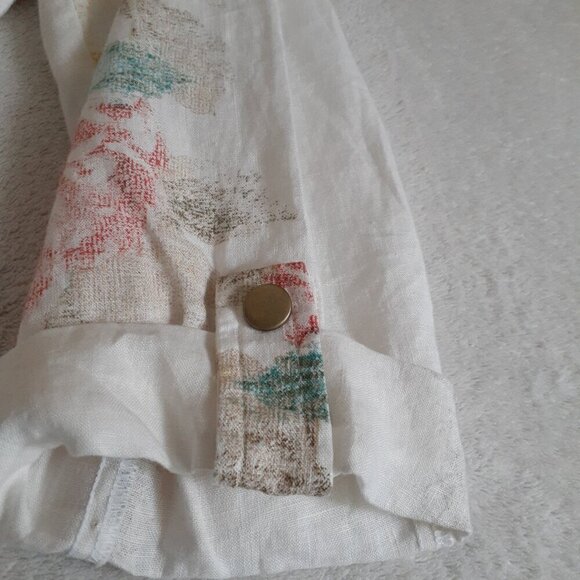 Chico's Women's Size Small (O) White Floral 100% Linen Open Draped Blazer - Picture 9 of 14